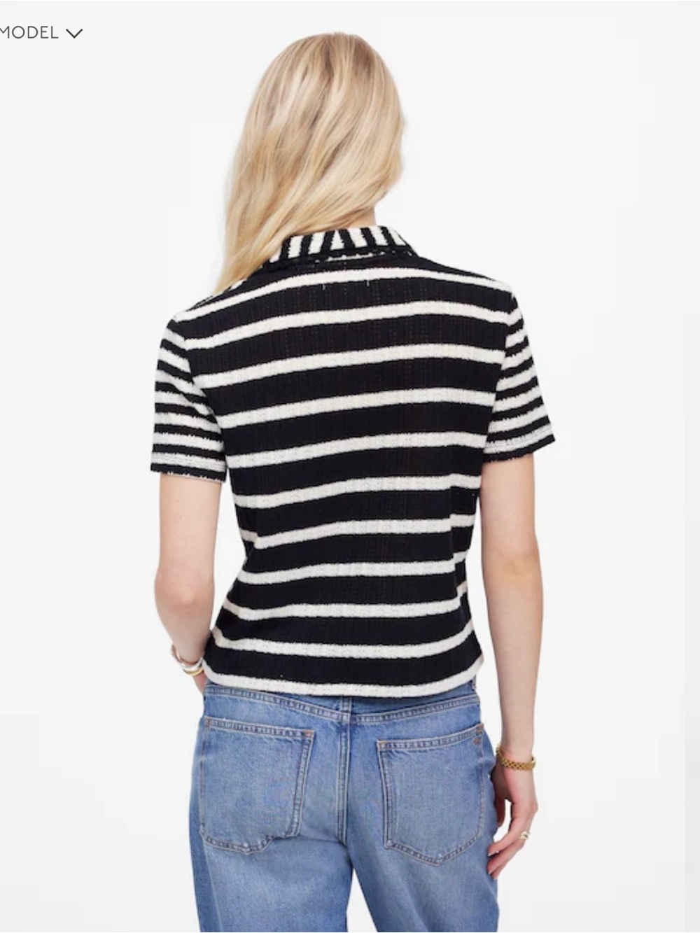 Madewell‎ Stripe Crochet-Knit V-Neck Sweater Tee Classic Feminine Preppy - Picture 5 of 12